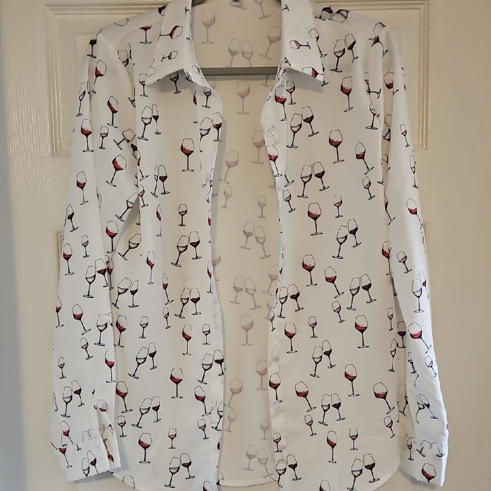 Chic Wine Glass Pattern Shirt